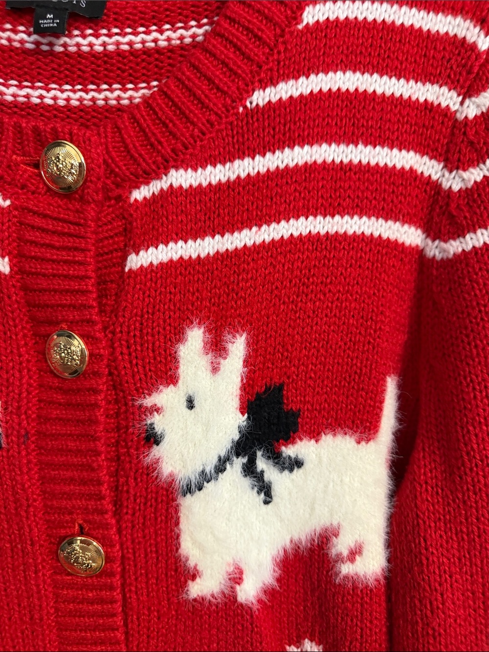 Talbots Red Holiday Dog-Pattern Cardigan Sweater - Picture 8 of 10